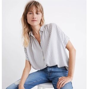 Madewell Central Shirt Dalton Stripe Small, Blue, White button down short sleeve